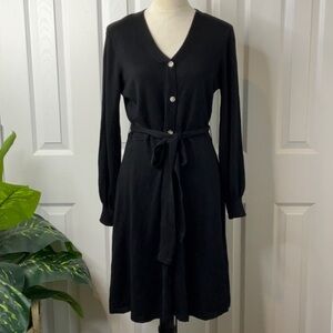 Women's Nina Leonard Balloon Sleeve Midi Black Sweater Dress Size L